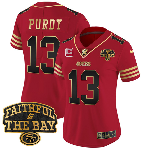Women's San Francisco 49ers #13 Brock Purdy Red 2025 1-Star C With Faithful To The Bay Patch Limited V8 Stitched Football Jersey(Run Small) Women's San Francisco 49ers #13 Brock Purdy Red 2025 1-Star C With Faithful To The Bay Patch Limited V8 Stitched Football Jersey(Run Small)